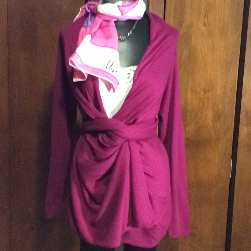 DKNY High/Low Dark Pink Cozy Wrap Sweater Sz Sm